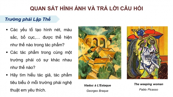 Giáo án điện tử Mĩ thuật 8 kết nối Bài 7: Một số trường phái mĩ thuật phương Tây thời kì hiện đại