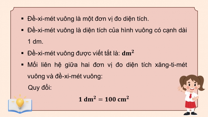 Giáo án điện tử Toán 4 kết nối Bài 18: Đề - xi mét vuông, mét vuông, mi - li - mét vuông