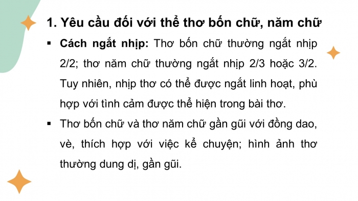 Giáo án điện tử tiết : Tập làm một bài thơ bốn chữ và năm chữ