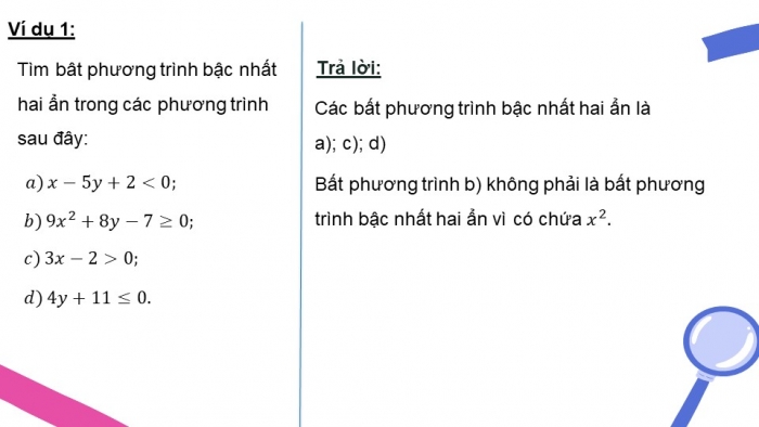 Giáo án điện tử toán 10 chân trời bài 1: Bất phương trình bậc nhất hai ẩn