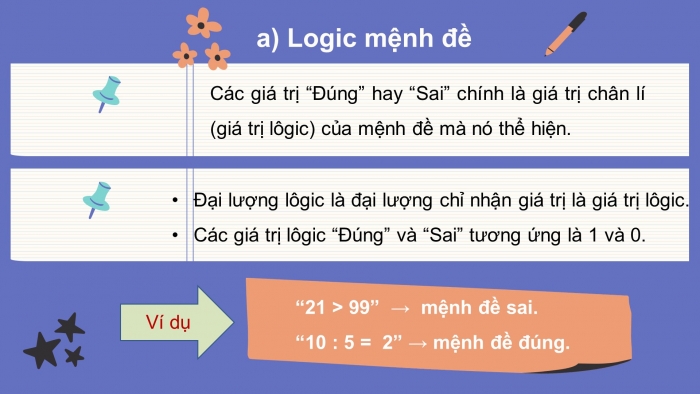 Giáo án điện tử tin học 10 kết nối bài 5: Dữ liệu logic