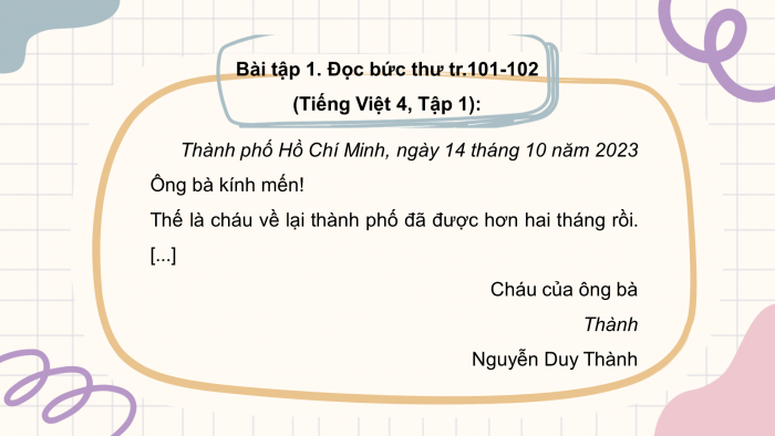 Giáo án điện tử Tiếng Việt 4 chân trời CĐ 3 Bài 6 Viết: Bài văn viết thư