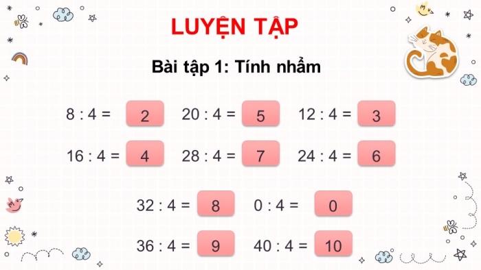 Giáo án điện tử toán 3 chân trời bài: Bảng chia 4