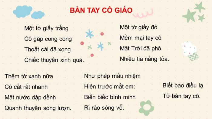 Giáo án điện tử tiếng việt 3 cánh diều bài 9: Bài đọc 3 - bàn tay cô giáo