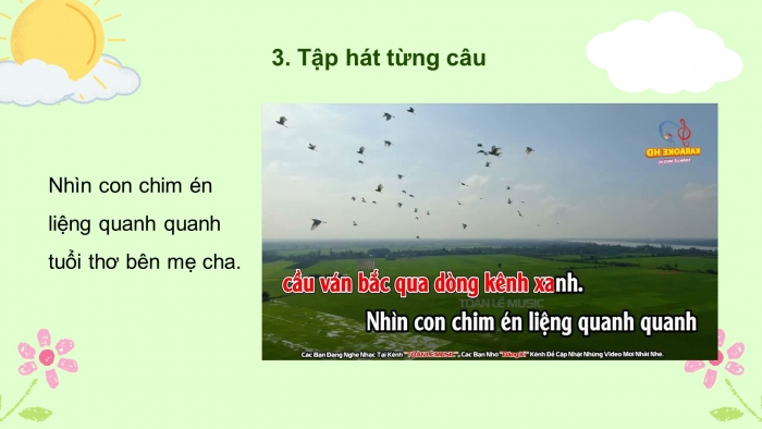 Giáo án điện tử âm nhạc 3 chân trời tiết 2: Ôn tập bài hát (lời 1), học hát lời 2 - Cánh đồng tuổi thơ. Thực hành sáng tạo vận động, thể hiện âm thanh các con vật và sự vật. Nhạc cụ - Làm quen gõ thanh phách. Luyện tập mẫu âm