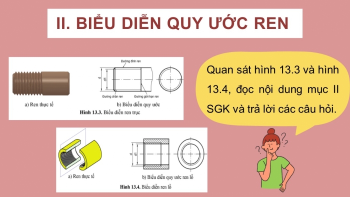 Giáo án điện tử công nghệ thiết kế 10 cánh diều bài 13: Biểu diễn ren