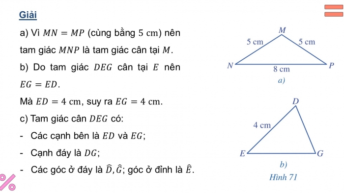 Giáo án điện tử toán 7 cánh diều bài 7: Tam giác cân