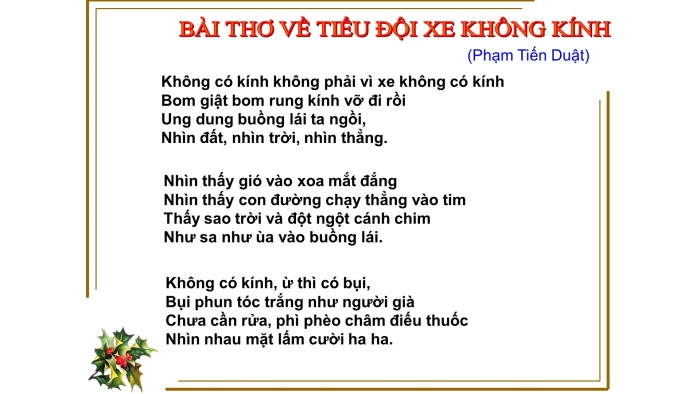 Giáo án điện tử ngữ văn 9 tiết: Bài thơ về tiểu đội xe không kính