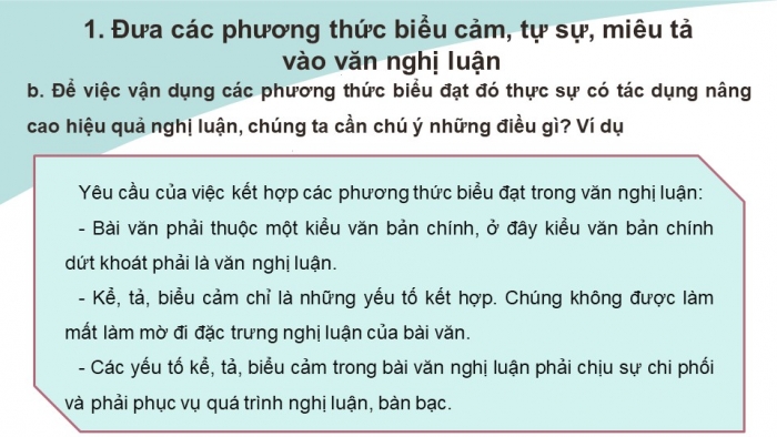 Giáo án điện tử Ngữ văn 12 bài: Luyện tập vận dụng kết hợp các phương thức biểu đạt trong bài văn nghị luận