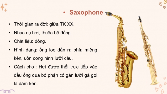 Giáo án điện tử Âm nhạc 8 chân trời Bài 6: Thường thức âm nhạc: Giới thiệu kèn trumpet và saxophone; Nghe nhạc: Nghe bài What a wonderful world