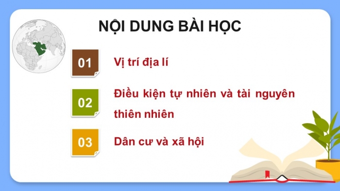 Giáo án điện tử Địa lí 11 kết nối Bài 15: Vị trí địa lí, điều kiện tự nhiên, dân cư và xã hội khu vực Tây Nam Á (P1)