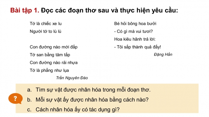 Giáo án điện tử Tiếng Việt 4 chân trời CĐ 4 Bài 3 Luyện từ và câu: Luyện tập về nhân hóa