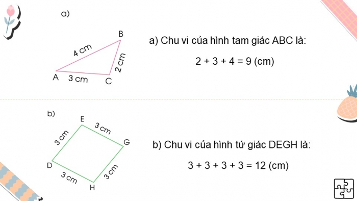 Giáo án điện tử toán 3 cánh diều bài: Chu vi hình tam giác, chu vi hình tứ giác