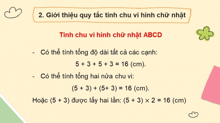 Giáo án điện tử toán 3 chân trời bài: Chu vi hình chữ nhật (2 tiết)