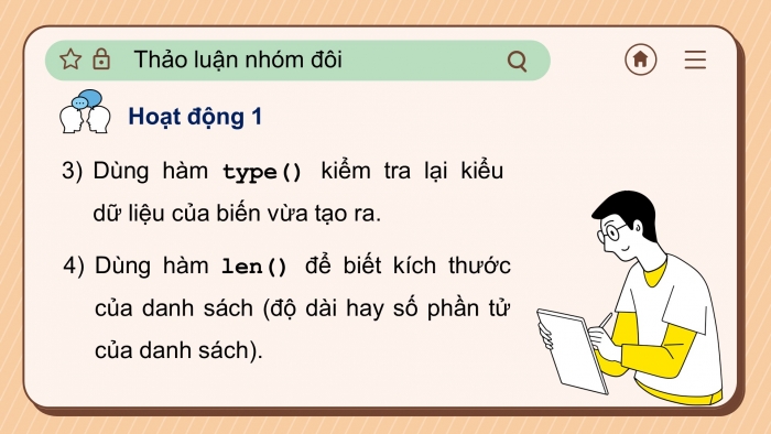 Giáo án điện tử tin học 10 cánh diều bài 14: Kiểu dữ liệu danh sách - xử lí danh sách (2 tiết)