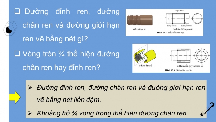 Giáo án điện tử công nghệ thiết kế 10 cánh diều bài 13: Biểu diễn ren