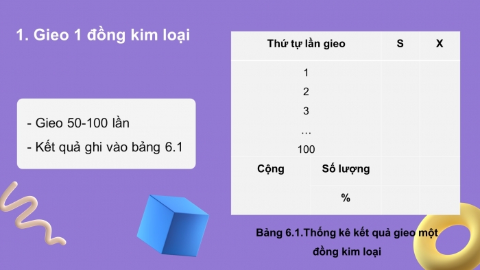 Giáo án điện tử sinh học 9 bài 6: Thực hành tính xác suất xuất hiện các mặt của đồng kim loại