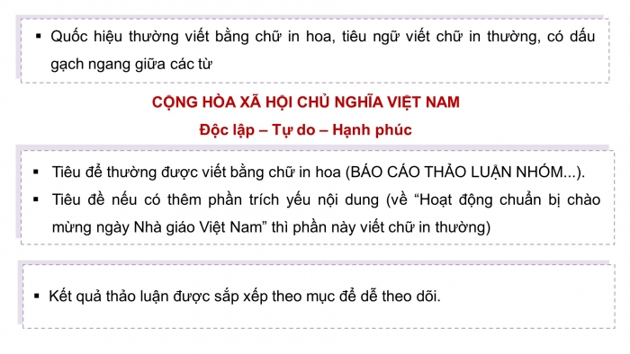 Giáo án điện tử Tiếng Việt 4 kết nối Bài 6 Viết: Tìm hiểu cách viết báo cáo thảo luận nhóm