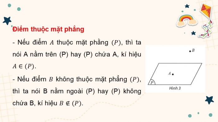 Giáo án điện tử Toán 11 chân trời Chương 4 Bài 1: Điểm, đường thẳng và mặt phẳng trong không gian