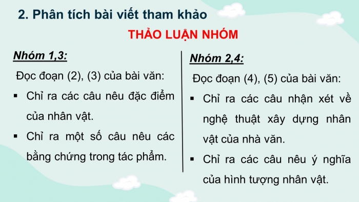 Giáo án điện tử tiết : Viết - Viết bài văn phân tích đặc điểm nhân vật trong một tác phẩm văn học