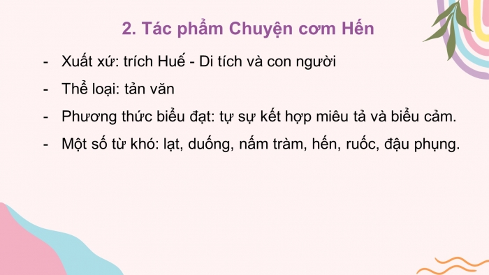 Giáo án điện tử tiết: Đọc - Chuyện cơm hến