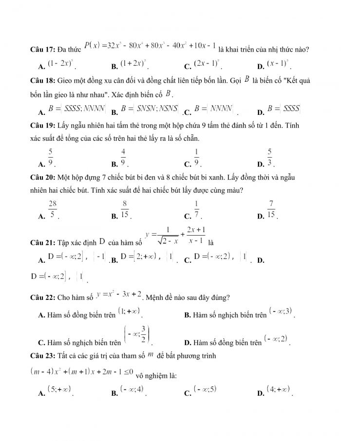 Đề thi cuối kì 2 toán 10 kết nối tri thức (Đề số 4)