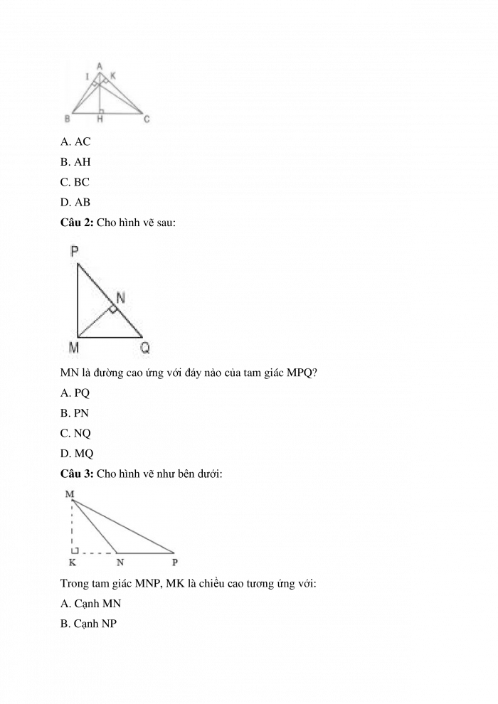 Trắc nghiệm Toán 5 Chương 3 Bài 1: Hình tam giác