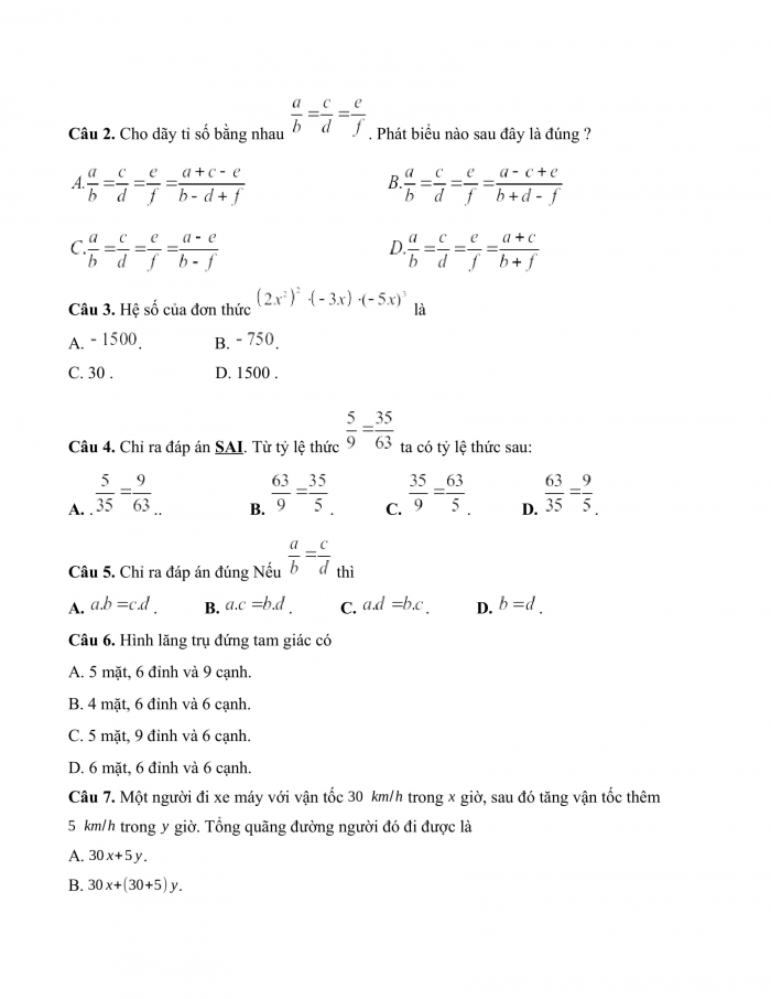Đề thi cuối kì 2 toán 7 kết nối tri thức (Đề số 8)