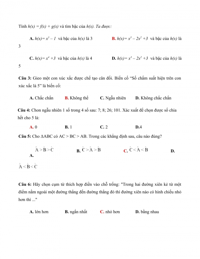 Đề thi cuối kì 2 toán 7 kết nối tri thức (Đề số 9)
